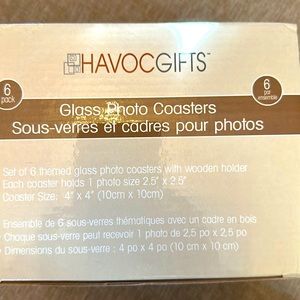 Havoc gifts 6 sets glass photo coasters fits photo size 2.5x2.5”with wooden base